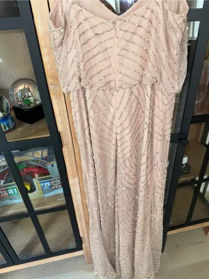 Adrianna Papell gown Art Deco Beaded Blouson maxi dress formal blush intricate thumbnail 4