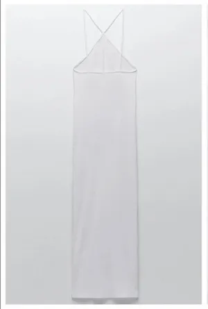 Zara Halter Ribbed MIDI Dress White thumbnail 4