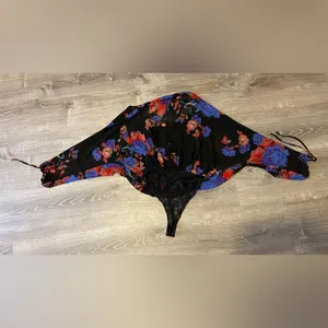 Free People Floral Blouse Bodysuit With Lace Underlay Boho Bohemian Women XS thumbnail 6