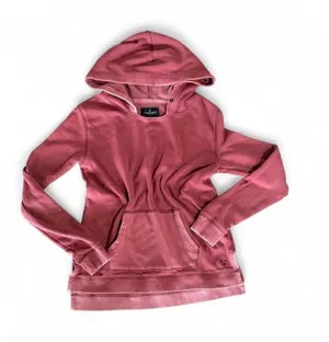 American Eagle Outfitters Distressed Rose Pink Hooded Pullover Sweatshirt Sz S thumbnail 1