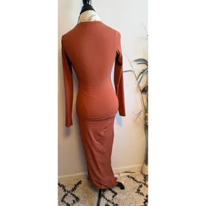 Skims Fits Everybody Long Sleeve Maxi Dress Rust Copper Orange‎ Medium Bodycon thumbnail 2
