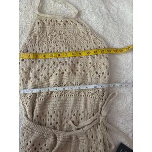 Lulus Blissful Strolls Beige Crochet Faux-Wrap Halter Midi Dress Size Medium thumbnail 7
