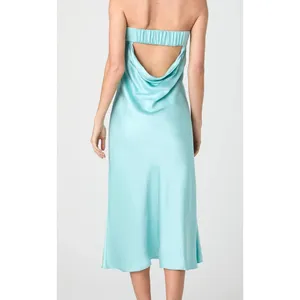 French Connection Oona Satin Strapless Midi Dress Pastel Turquoise Size Medium thumbnail 2