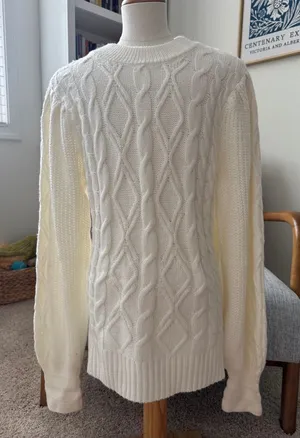 crown & ivy White Cable-Knit Crewneck Sweater thumbnail 1