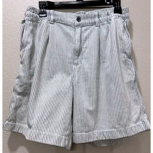 Aerie Shorts Womens Medium Blue White Stripe Pleated Long Elastic Waist thumbnail 1