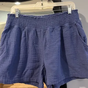 So very Comfy Blue Gauzy 100% Cotton Stretchy Shorts Womens Large thumbnail 2