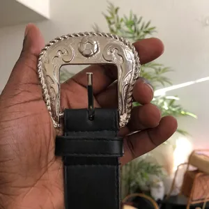 Black western cowboy/cowgirl rodeo belt with silver tone studs buckle Fit As L/XL thumbnail 2