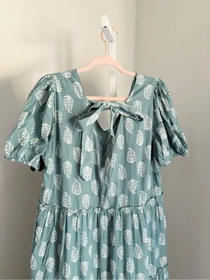 Lucky Brand Women's Teal Puff-Sleeve Tiered Maxi Dress Size Medium Boho Flowy thumbnail 6
