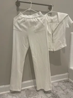 Women's White Two-Piece Lounge Pants & Zip Hoodie Set thumbnail 1