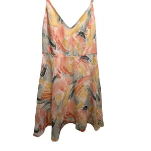 Lulus Peach Yellow Abstract Brushstroke Gold Pinstripe Mini Dress Small‎ thumbnail 4