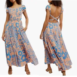 Free People Ultraviolet Maxi‎ Dress, Size Small, Pale Pink/Blue NWT thumbnail 2