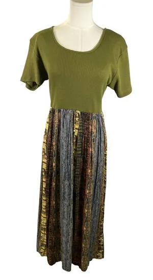Premier International Dress Womens S Green Brown Abstract Print‎ Maxi Casual thumbnail 1