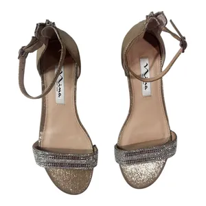 Nina New York Gold Sandals with Silver Glitter Rhinestone Ankle Strap Size 6M thumbnail 1
