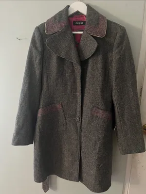 GUESS Gray Tweed Trench Coat with Pink Trim thumbnail 1