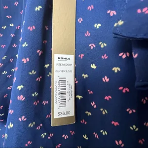 Lauren Conrad Womens Pleated Neck Tie back Short Sleeve Blouse Sz M thumbnail 15