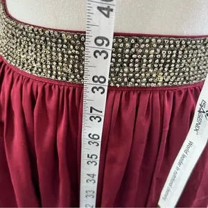 Zara Basic Burgundy Beaded Waist Maxi‎ Skirt Size S Burgundy Wine Red Boho thumbnail 7