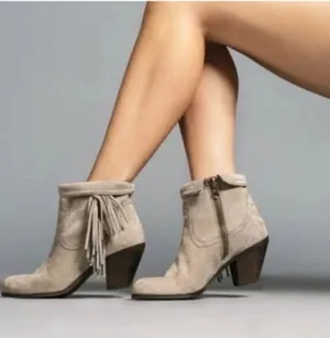 Sam Edelman Women's Louie Ankle Fringe Booties Tan Suede 7M Cowgirl thumbnail 1