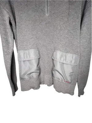 Lauren Ralph Lauren Grey Waffle Knit Quarter Zip Sweater With Pink Drawstring thumbnail 2