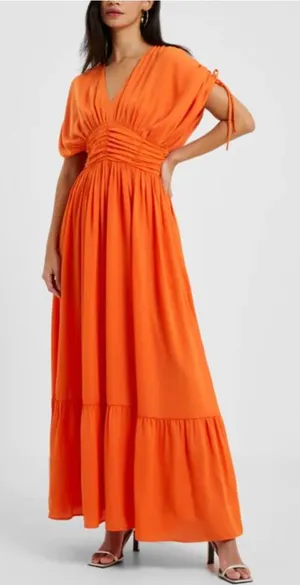 French Connection‎ Audrey Autumn Wedding Guest Maxi Whimsical Dress Mandarin Orange Jewel Tone Sz 6 thumbnail 1