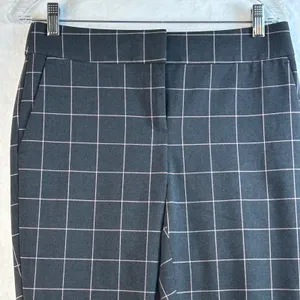 LOFT‎ Petite Marisa Pants Charcoal Grey Pink Plaid Straight Leg Casual Size 2P thumbnail 3