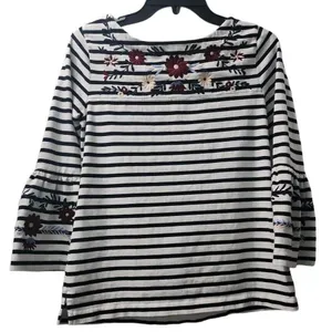 J.‎ Crew Embroidered Blouse Small Strips Floral Bell Sleeves thumbnail 1