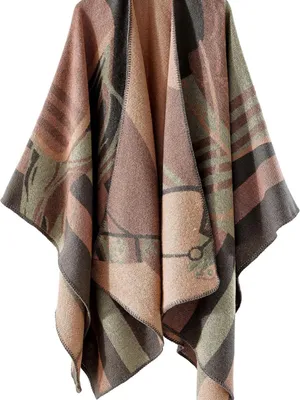 Striped Pink and Gray Poncho Cape - Women's Wrap thumbnail 4
