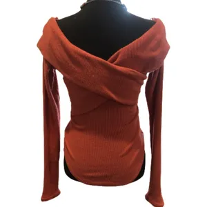 FREE PEOPLE Marley Off The Shoulder Cross Over Long Sleeve Ribbed Knit Sz Small thumbnail 5
