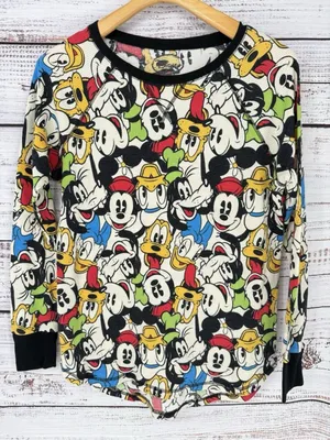 Disney Women’s Long Sleeve‎ Tee Mickey And Friends Pajamas Multicolor Top Size L thumbnail 1