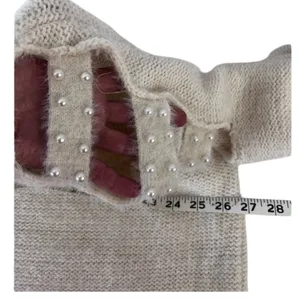 Easel Cream Pearl Cutout Sleeve Fuzzy Knit Sweater S/M thumbnail 7