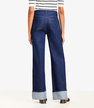 Loft Cuffed High Rise Wide Leg Jeans in Rinse Wash thumbnail 3