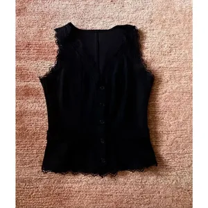 Black Lace Trim Corset Style Vest Soft Velvety Feel Size S thumbnail 2