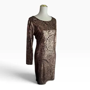 LuLaRoe Debbie Elegant Dress L Black Copper Metallic Cocktail Sheath NWT thumbnail 3