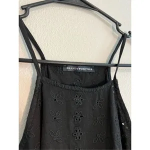 Brandy Melville Black Eyelet Halter Top Cropped Cotton Floral‎ Boho Tank thumbnail 4