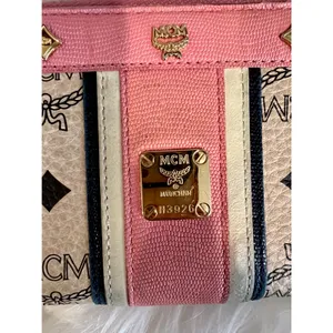 MCM Visetos Studded Continental Wallet Authentic Pink & Ivory Leather 8"x4" EUC thumbnail 3