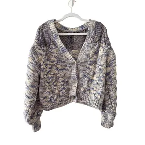 Forever 21 Blue Purple Space Dye Cable Knit‎ Cropped Cardigan Sweater Small thumbnail 2