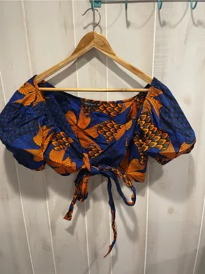 Cute cotton puff sleeve African ankara crop top tie wrap closure Mae Otti thumbnail 4