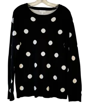 Charter Club Womens XL Black White Polka Dot Cotton Blend Crewneck‎ Sweater thumbnail 1