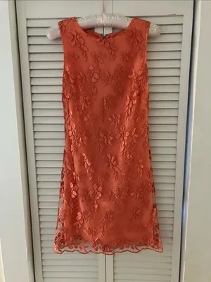 Alice and Olivia Orange Lace Mini Shift Dress Size 2 thumbnail 2