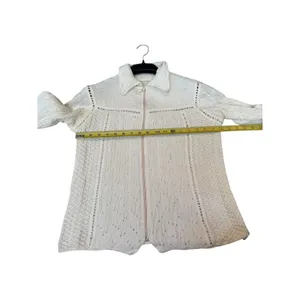 Peruvian Hand Crochet Cotton Zip Up Cardigan Sweater Cream Cottagecore Size M‎ thumbnail 9