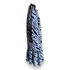 Zara Womens Dress Sz M‎ Powder Blue Black Zebra Animal Print Shirt Long thumbnail 8