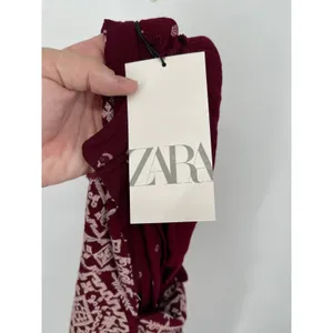 NWT Zara‎ Boho Embroidered Tassel Mini Dress XS Wine Red Peasant thumbnail 10
