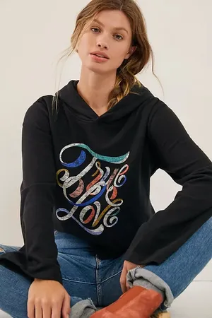 Anthropologie Super Nice Letters True Love Cropped Graphic Hoodie M Sweatshirt‎ thumbnail 1