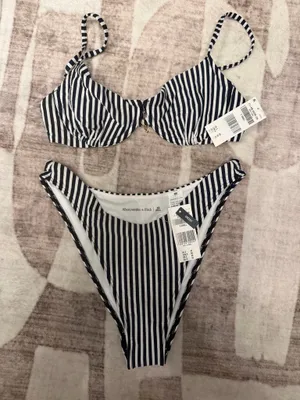 Abercrombie Navy and White Striped Bikini Set thumbnail 1