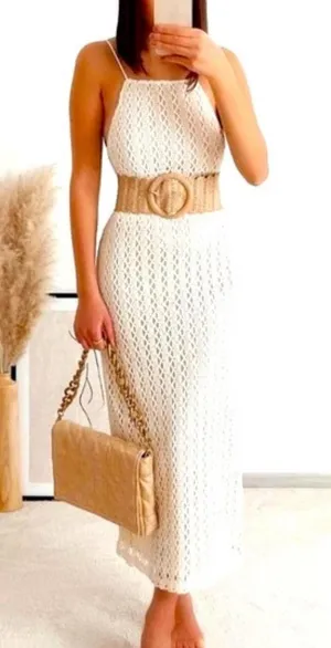 ZARA NWT BLOGGERS FAVORITE super BOHO ECRU BEIGE CROCHETED HALTER Maxi DRESS L thumbnail 6
