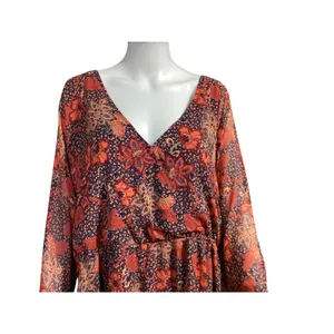 Free People Teegan Mini Dress Red Floral V Neck Boho Festival L 12 Spring Summer thumbnail 6