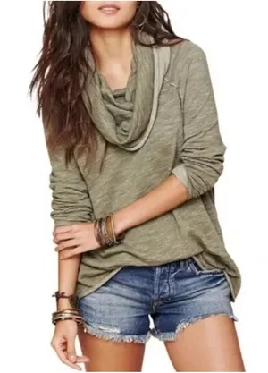 Free People Beach Heather Green Draped Cowl Neck Lightweight Pullover Size S/M thumbnail 1