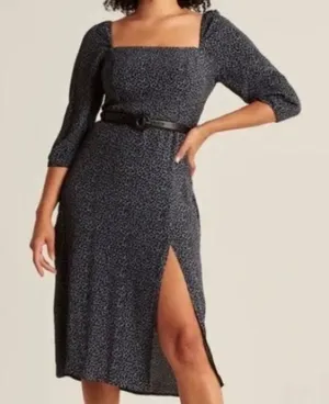 Abercrombie & Fitch Square-neck Midi Dress Size Small Tall Navy Leopard Print thumbnail 1