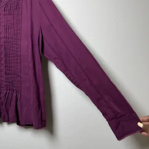 Anthropologie Maeve Women 100% Cotton Blouse L Purple Gelise Pintuck Military thumbnail 4
