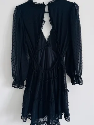 Justify Black Swiss Dot Tiered Long Sleeve Dress thumbnail 3