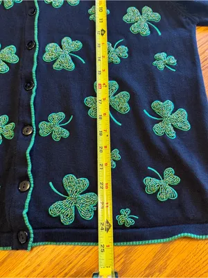 Black Shamrock Embroidered Knit Cardigan - Green Accent beaded‎ shamrock thumbnail 6